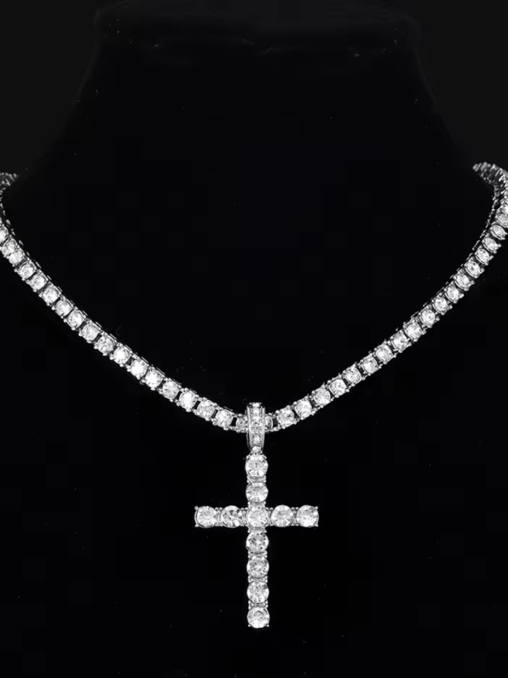 Silver Crystal Cross Tennis Necklace - Women Jewelry
